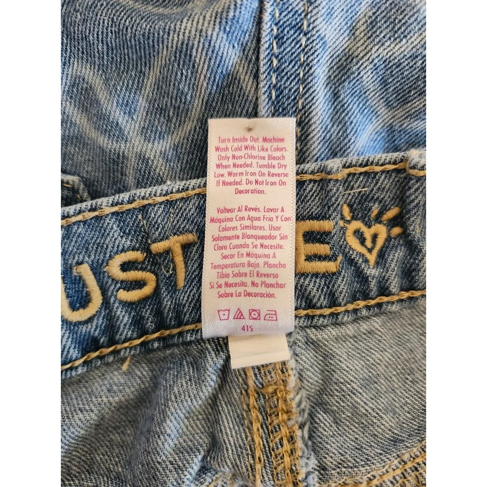 Justice Girls Size 12 Wide‎ Leg Jeans Light Wash Heart Peace Sign Print Cotton
